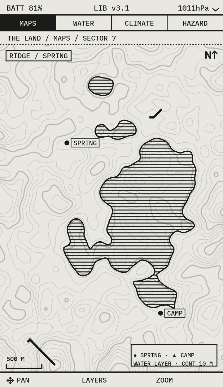 Survival Codex screen — THE LAND