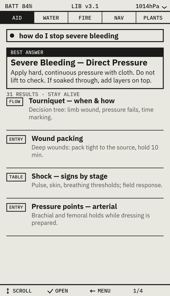 Survival Codex screen — ASK
